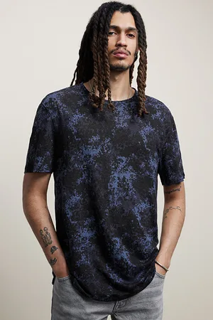 John Varvatos Anderson Ss Linen Crew In Camo Print Navy