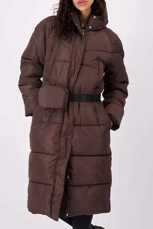 Black Bananas Belted Puffer Coat Brown