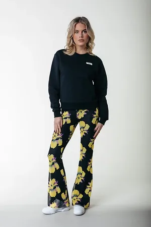Colourful rebel Big Flower Mesh Extra Flare Pants Bright Yellow