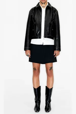 Bimba y Lola Black Cropped Leather Jacket