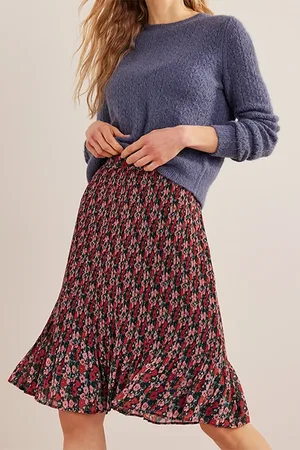 Boden Knee Length Plisse Skirt Multi, Abstract Poppy Small