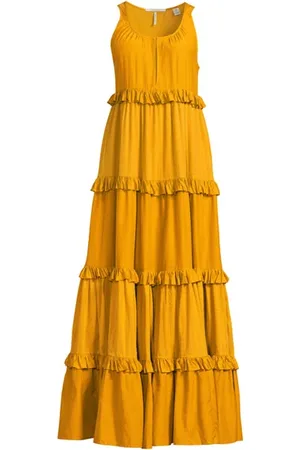 Scotch&Soda Maxi Dress With Ruffles In Cotton Silk Quality Mix Mustard