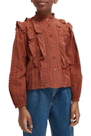 Scotch&Soda Girls Clip-jacquard Ruffled Shirt Earth