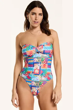 Shiwi Ladies Zia Swimsuit Holiday Banner Blue Holiday Banner