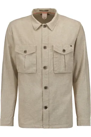 No Excess Overshirt Button Closure With Linen Melange Khaki