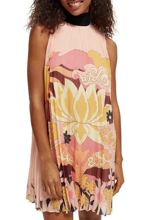 Scotch&Soda Bow Pleated Recycled Polyester Mini Dress Blush Peach