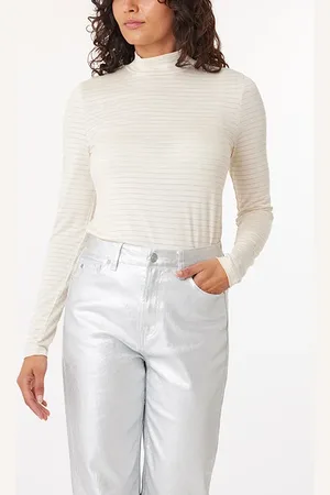 Scotch&Soda Lurex Stripe Mock Neck Ivory