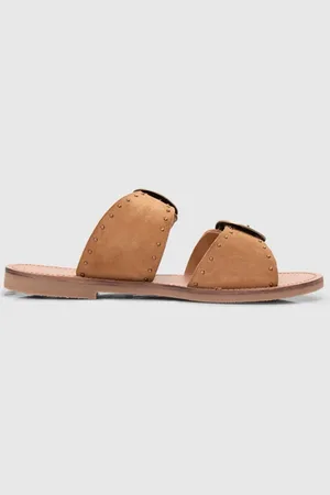 ICODE Camel Suede Studded Flat Mules