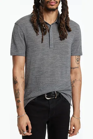 John Varvatos Irwin Regular Fit Ss Polo With Texture Seal Grey