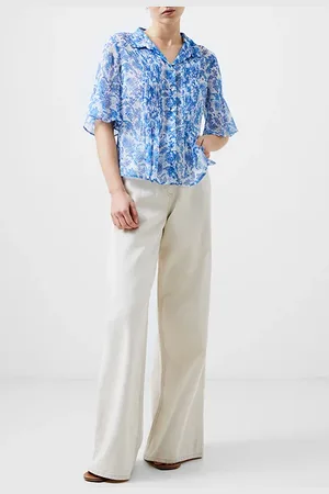 French Connection Cosette Pintuck Top White/baja Blue
