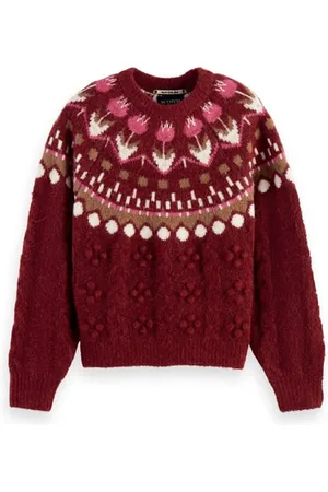 Scotch&Soda Tulip Fair Isle Cable Pullover Deep Raspberry