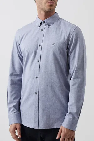 French Connection Oxford Logo Long Sleeve Shirt Mid Blue/dark Navy
