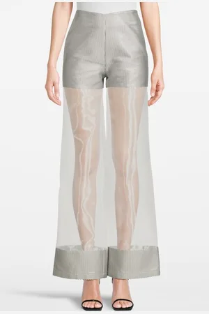 Marcell Von Berlin Women‘s Transparent Fabric Trousers Silver Gray/white