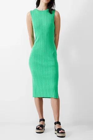 French Connection Sleeveless Knit Rib Dress Midi Poise Green