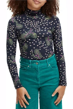 Scotch&Soda Girls All-over Printed High-neck Fitted T-shirt Shiny Leaf N