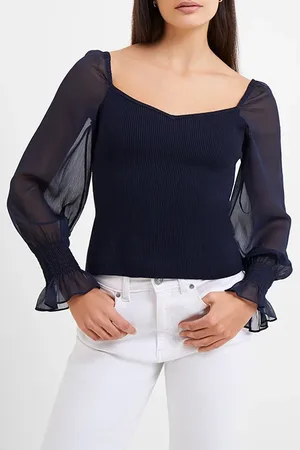 French Connection Maia Krista Crepe Mix Jumper Blue