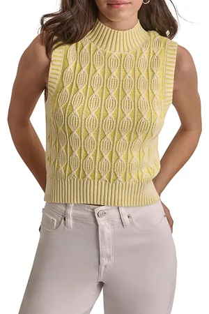 DKNY Sleeveless Cable Moc Wht/fluo Yelw