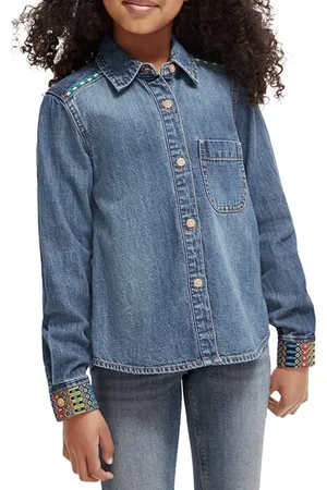 Scotch&Soda Washed Denim Shirt With Embroidery And Beading Details Indig