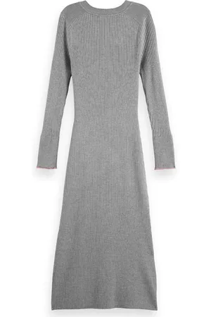 Scotch&Soda Skinny Rib V-neck Knitted Dress Mid Grey Melange