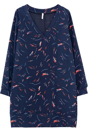 ICODE Navy Dress With Arty Pencilled Print