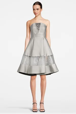 Marcell Von Berlin Women‘s Midi Corset Dress With Swarovski Crystals Silver Gra