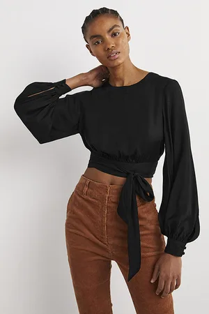 Boden Long Sleeve Crop Top Blk