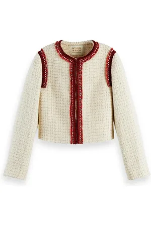 Scotch&Soda Cropped Tweed Blazer With Special Tapes Aged White Melange