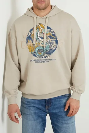 Guess GUESS Round Logo Hoodie Sweats Pasadena Stone