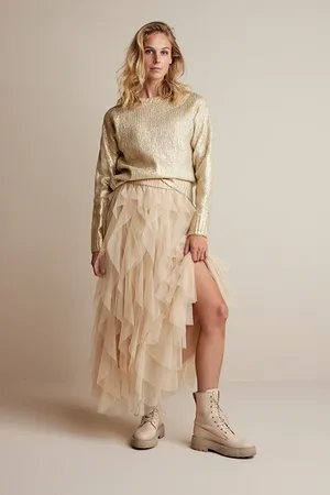 Summum Woman Sweater Gold Coated Wool Blend Knit Ivory