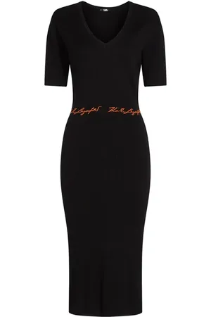 Karl Lagerfeld Knit Rib Dress Signature Waist Black