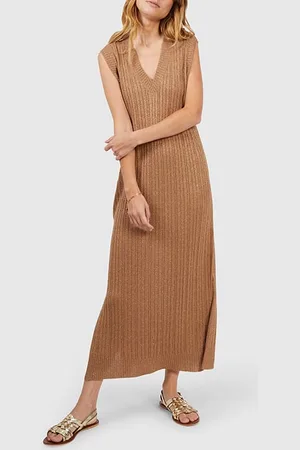 ICODE Sand Lurex Cable Knit Long Dress