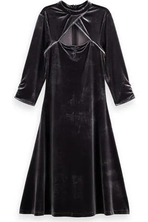 Scotch&Soda Cut Out Velvet Midi Dress Black Sky
