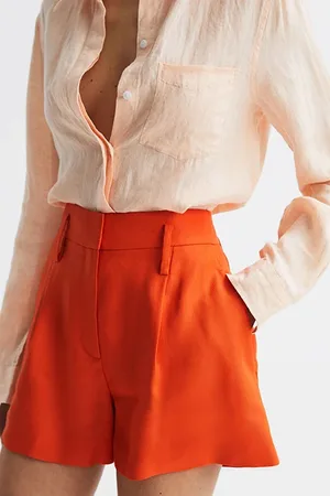 Reiss Hollie-pleat Shorts Orange