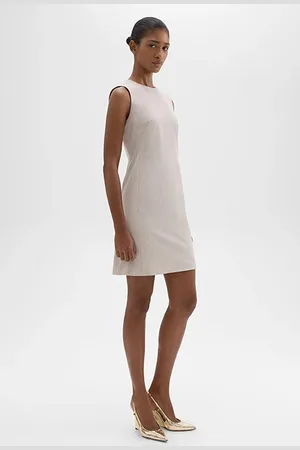 THEORY Sleeveless Fitted Dress In Good Wool Sand Melange