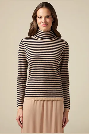 Oltre Cashmere Blend Striped Turtleneck Sweater Natural