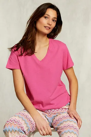 River Woods Fushia Basic V-neck T-shirt Pink