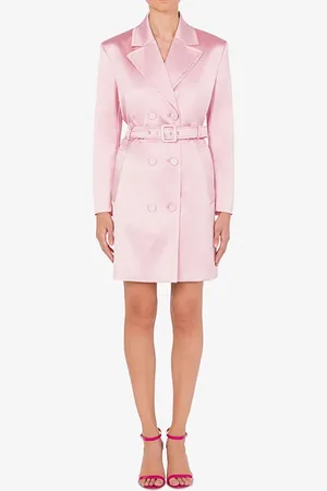 Moschino Trench Coat In Stretch Satin Pink