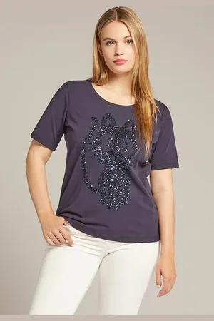 Elena Miro T-shirt With Cat Embroidery Blue