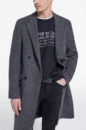 The Kooples Manteau Long Croise Motif Chevrons Dark Grey