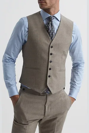 Reiss Rope-textured Waistcoat Brown