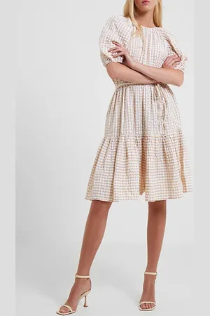 French Connection Filippa Poplin Gingham Puff Sleeve Dress Incense