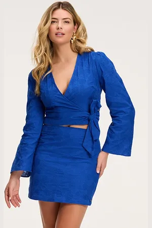 Shiwi Eluna Blouse Tonal Flower Embro Blue Tonal Flower Embro