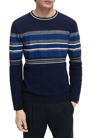 Scotch&Soda Structured Knit Striped Crewneck Pullover In Organic Cotton