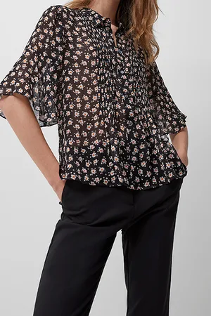 French Connection Eso Aura Ditsy Pintuck Shirt Black Multi