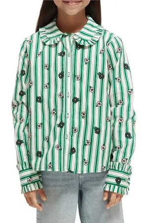 Scotch&Soda Girls Cotton Stripe Shirt With All-over Flower Embroidery Co