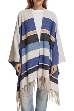 Scotch&Soda Wool Blend Striped Poncho Blue Bold Stripe