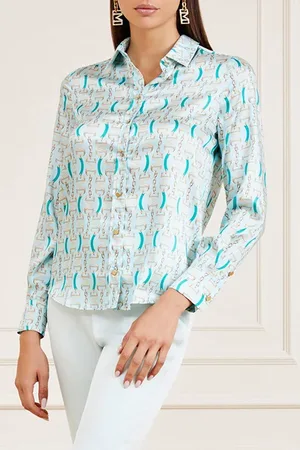 Guess GUESS Melissa Printed Poly Golden Monogram Button-down Shirt Gree