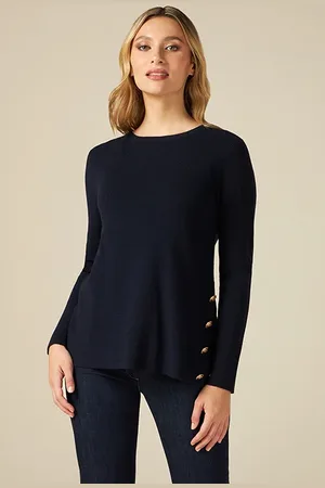 Oltre Crew-neck Sweater With Jewel Slit And Buttons Blue