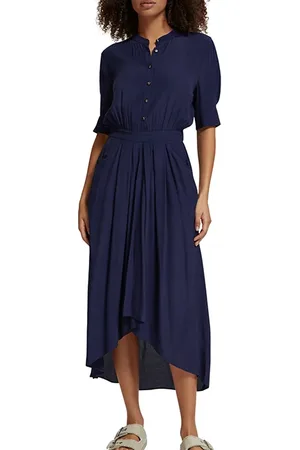 Scotch&Soda High Low Hem Midi Dress Navy Blue
