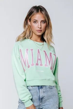 Colourful rebel Miami Patch Cropped Sweat Neon Lime
